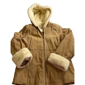 Women L Timeless quality New York Classics Suede Brown camel fur Coat Jacket VTG